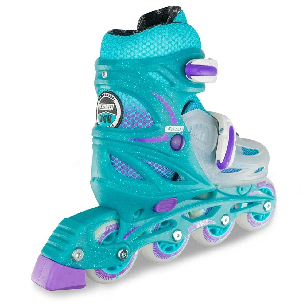 Crazy - 148 Adjustable Inline Skate - Teal Glitter 4 Crazy - 148 Adjustable Inline Skate - Teal Glitter - Image 2
