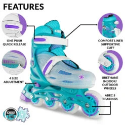 Crazy - 148 Adjustable Inline Skate - Teal Glitter 12 Crazy - 148 Adjustable Inline Skate - Teal Glitter -Roller Sports Crazy 148Teal 4
