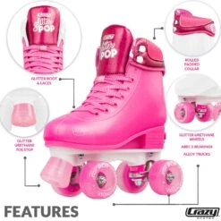 Crazy - Glitter Pop Adjustable Quad Skates - Pink -Roller Sports CrazyGlitterPopPink 3