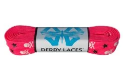 Derby Laces - Ultimate Waxed Laces -Roller Sports DerbyLaces HotPink WhiteSkulls BlackStars