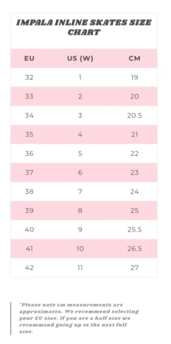 Impala - Lightspeed Inline Skate - Pink / Yellow -Roller Sports ImpalaInlineSkatesSizeChart d0f068ad d8a7 4566 a7f7 2eb8a41f63ab