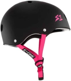S-One Lifer Helmet - Matte Black With Pink Straps -Roller Sports S OneLifer MatteBlackPinkStraps 2